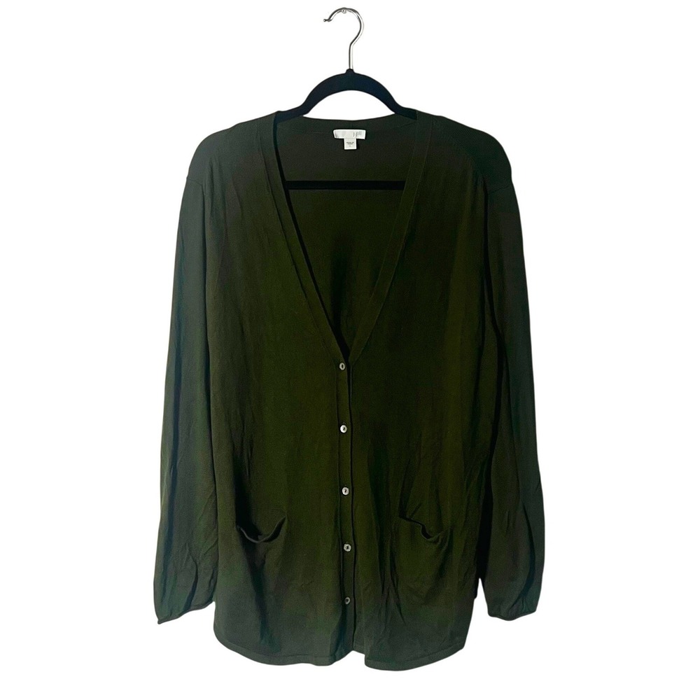 J. Jill Button Front Cardigan Sweater Womens Large Green Cotton Casual
